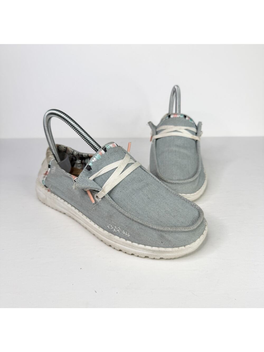 Hey Dude Wendy Boho Slip On Boat Shoes Casual Light Denim Loafer Womens 5